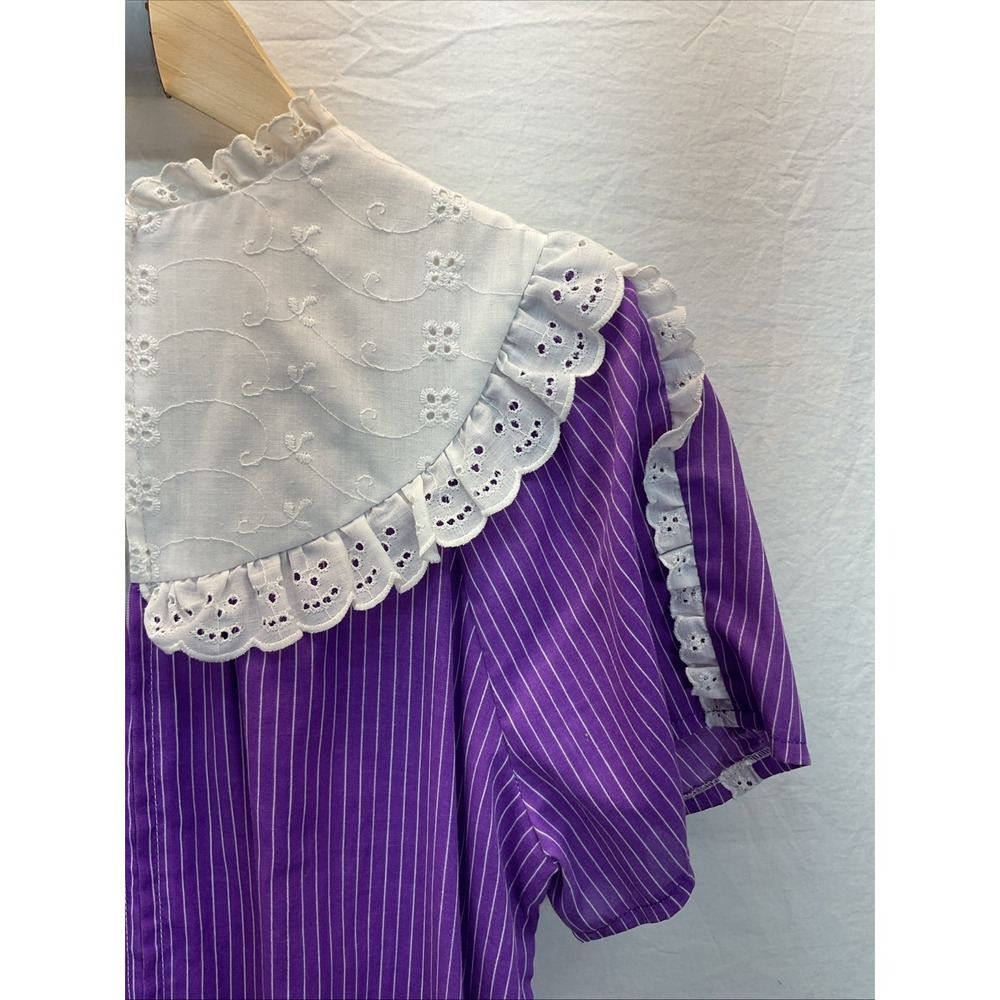 VTG Nalii Honolulu Hawaiian eyelet trim purple stripe Maxi Dress Boho 13/14 - Picture 3 of 8